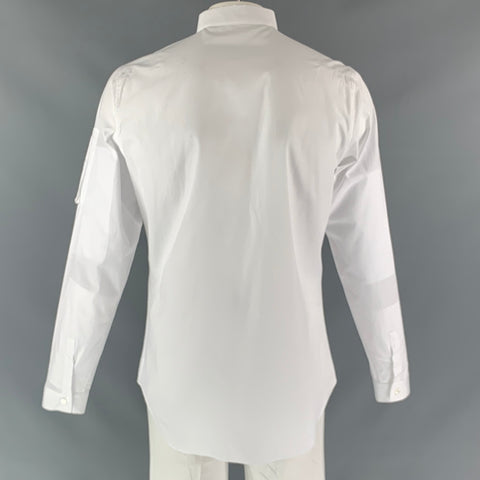 DIOR HOMME Size L White Solid Cotton Hidden Placket Long Sleeve Shirt