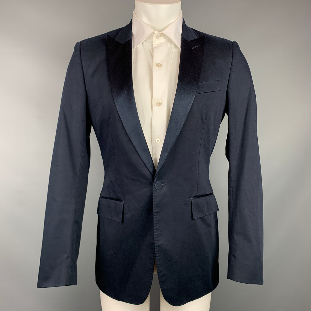 BURBERRY Tuxedo Size 36 Navy Cotton Peak Lapel Sport Coat