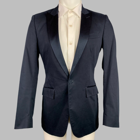 BURBERRY Tuxedo Size 36 Navy Cotton Peak Lapel Sport Coat