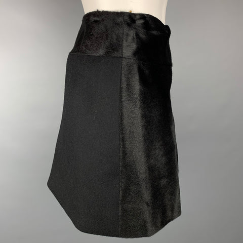 THEORY Size 2 Black Wool / Nylon Calf Hair Mini Skirt