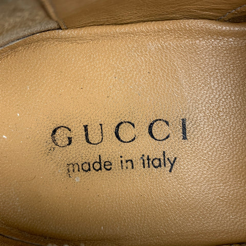 GUCCI Talla 11 Zapatos con cordones y puntera de lona desgastada color crema y beige