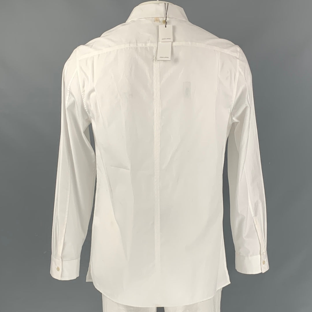 ADAM LIPPES Size XL White Solid Cotton Button Up Long Sleeve Shirt