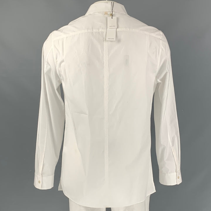 ADAM LIPPES Size XL White Solid Cotton Button Up Long Sleeve Shirt