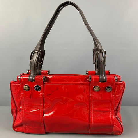 ROGER VIVIER Red Brown Patent Leather Tote Handbag