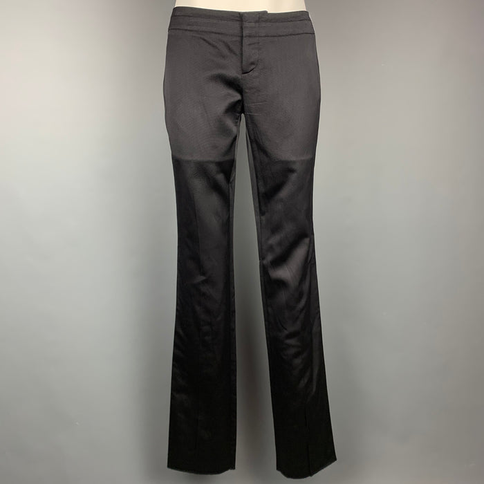 GUCCI by TOM FORD Size 2 Black Ribbed Silk / Cotton Rhinestone Horse Bit Dress Pants