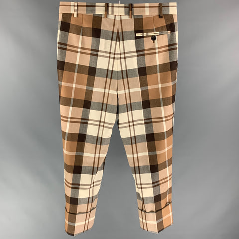 VIVIENNE WESTWOOD Size 34 Brown & Beige Plaid Wool Button Fly Dress Pants