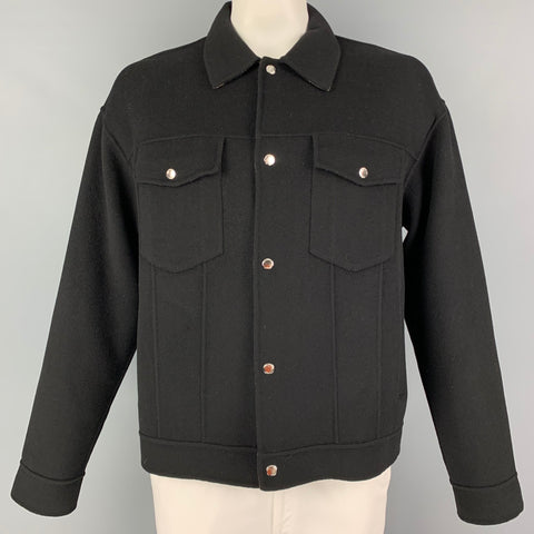 THE KOOPLES Size XL Black Wool Polyamide Trucker Jacket