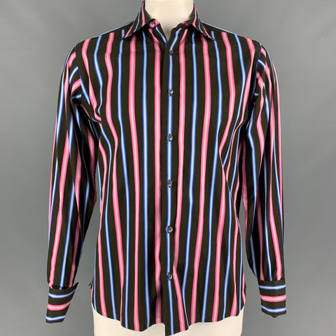 TED BAKER Size M Brown Pink Stripe Cotton French Cuff Long Sleeve Shirt