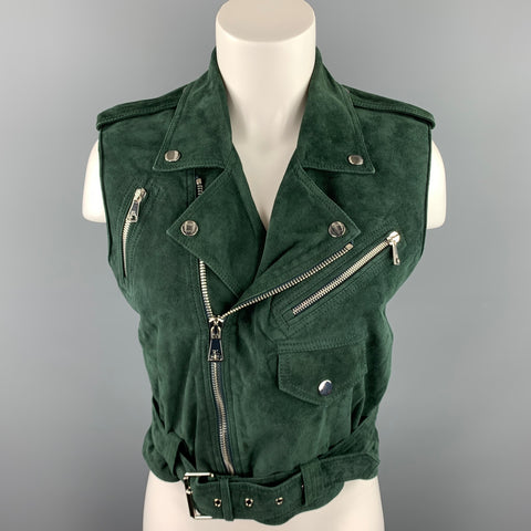 RALPH LAUREN COLLECTION Taille 8 Gilet de motard en daim vert forêt