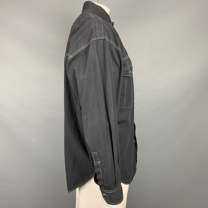 Vintage VERSACE JEANS COUTURE Size L Black Contrast Stitch Cotton Long Sleeve Shirt