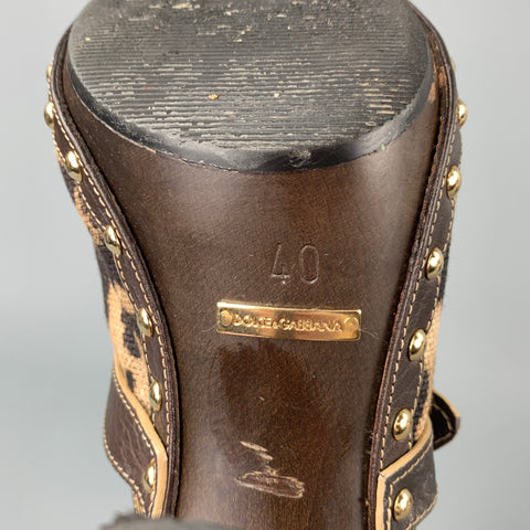 DOLCE &amp; GABBANA Taille 10 Sandales sabots en cuir et toile marron et beige
