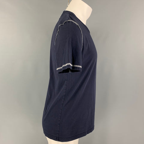 MAISON MARGIELA Size M Navy White Contrast Stitch Cotton Crew-Neck T-shirt
