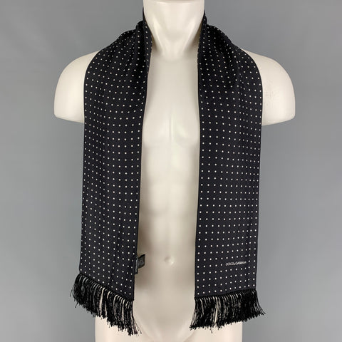 DOLCE & GABBANA Black White Dot Print Silk Scarf