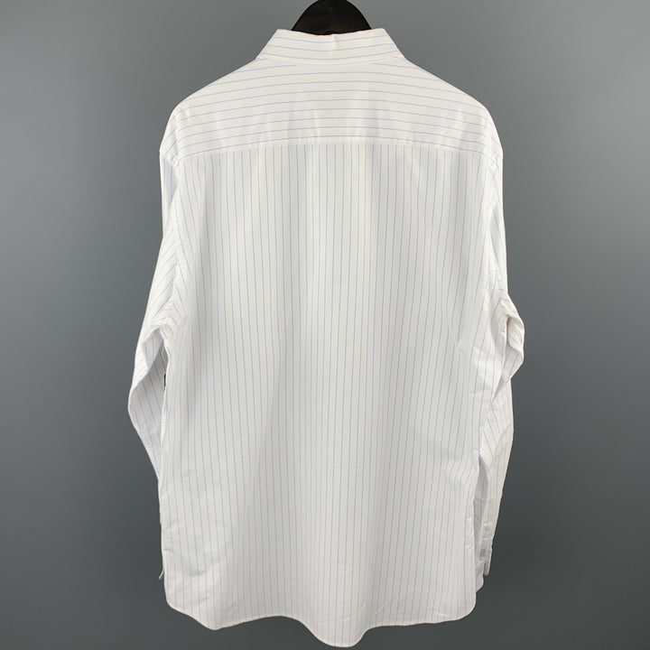PRADA Talla XL Camisa de manga larga con botones de algodón a rayas blancas y azules