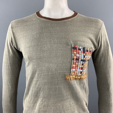 KAPITAL Size M Taupe Dyed Cotton Crew-Neck Long sleeve t-shirt