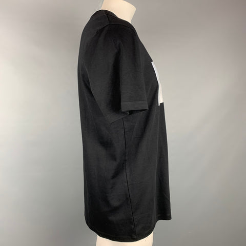 HUGO BOSS Size XL Black & Silver Graphic Cotton Crew-Neck T-shirt