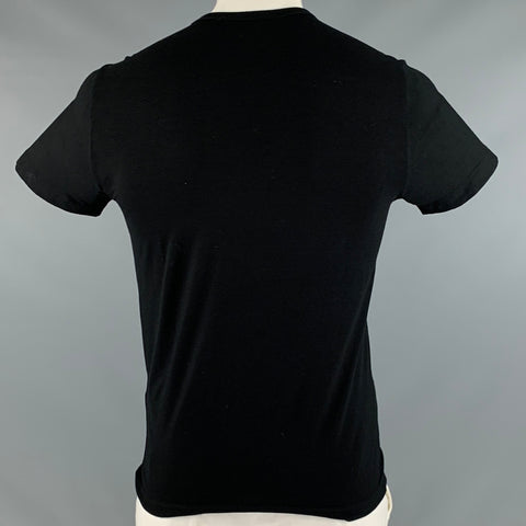 JOHN RICHMOND Size L Black Beaded Rayon Elastane Crew-Neck T-shirt