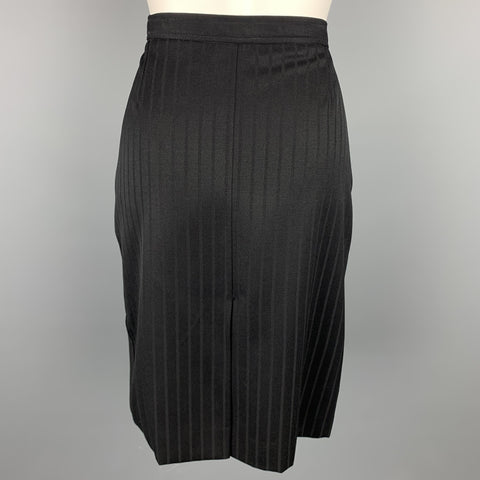 Vintage YVES SAINT LAURENT Rive Gauche Size 10 Black Stripe Twill Pleated Pencil Skirt
