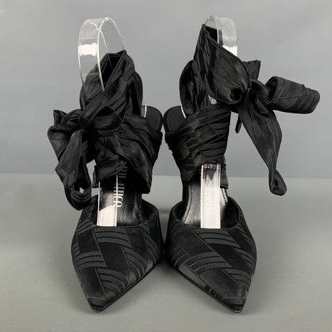 ATTICO Size 6 Black Viscose Blend Jacquard Wrap Around Pumps