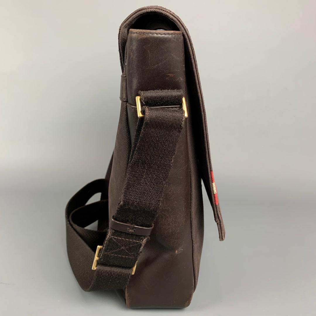 BALLY Brown Leather Trim Canvas Rectangle Shoulder Bag