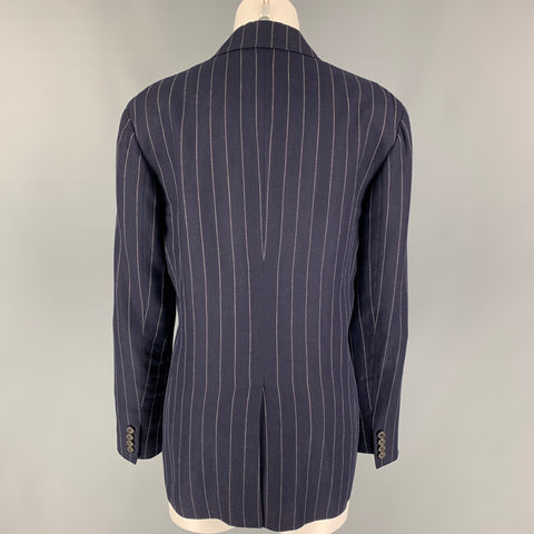 RALPH LAUREN Blue Label Size 12 Navy White Pinstripe Linen Blend Blazer