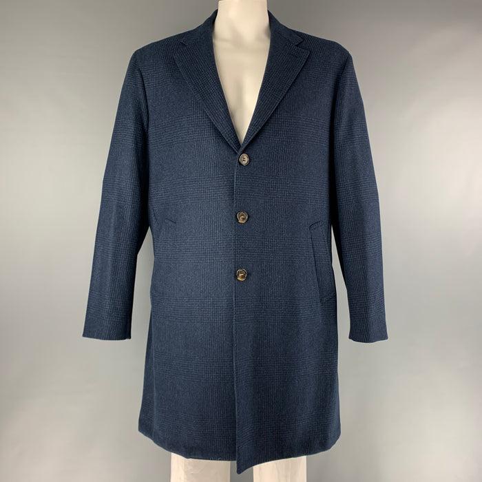 LORO PIANA Chest Size 48 Navy Black Glenplaid Single breasted Coat