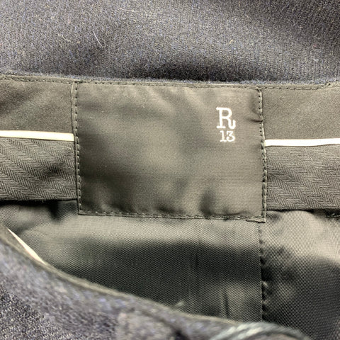 R13 Size 31 Black Wool Button Fly Cropped Pleated Dress Pants