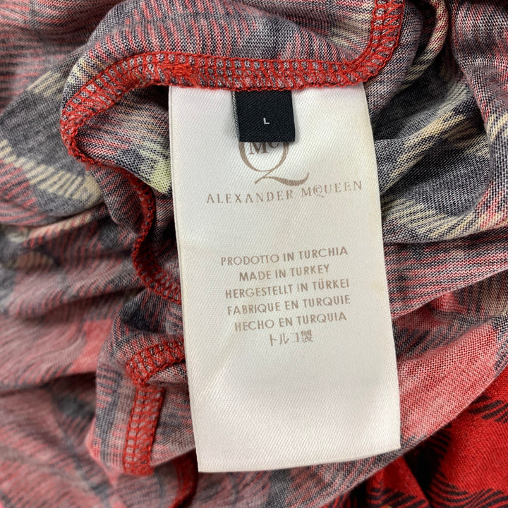 MCQ by ALEXANDER MCQUEEN Size L Red Black Plaid Lyocell Crew-Neck T-shirt
