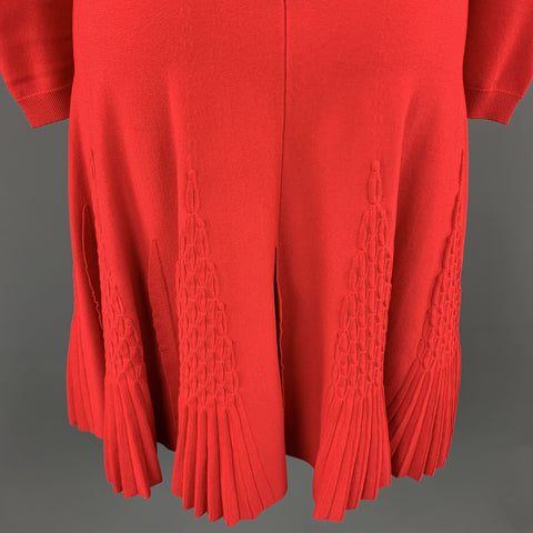 VALENTINO Vestido de falda de vuelo plisado de manga larga de punto rojo talla S