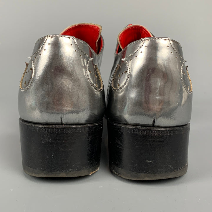 JEFFERY WEST Zapatos con cordones y punta en punta de cuero metalizado plateado talla 10
