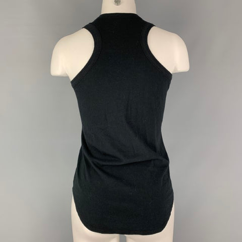 ALEXANDER MCQUEEN Size 0 Black Gold Cotton Embroidered Tank T-Shirt