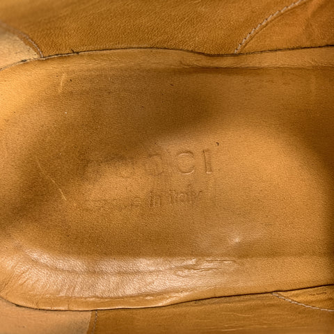 GUCCI Size 12 Brown Textured Leather Cap Lace Up Dress Shoes
