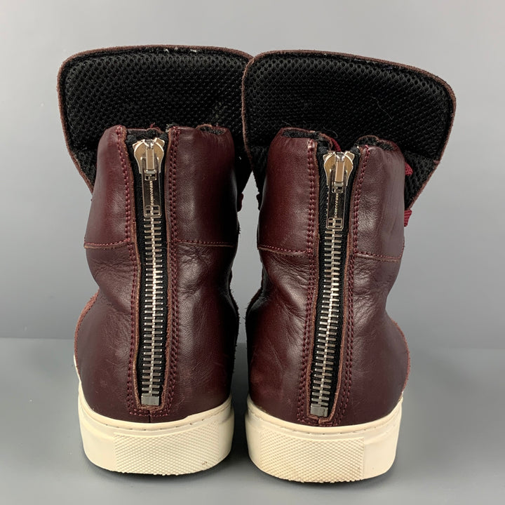 KRIS VAN ASSCHE Size 9 Burgundy Mixed Fabrics Leather High Top Sneakers