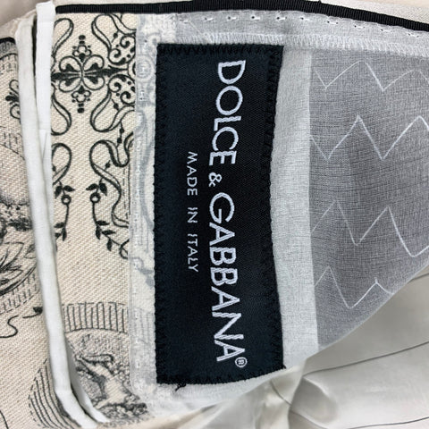 DOLCE & GABBANA Size 38 Light Gray Black Print Cotton Blend Sport Coat
