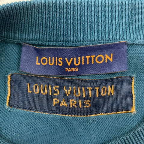 LOUIS VUITTON Size L Teal White Monogram Cotton Short Sleeve Pullover