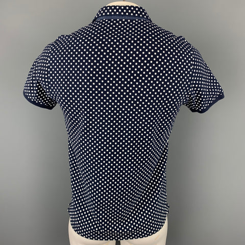 BELMONTE TREND Size L Navy & White Dots Pique Buttoned Polo