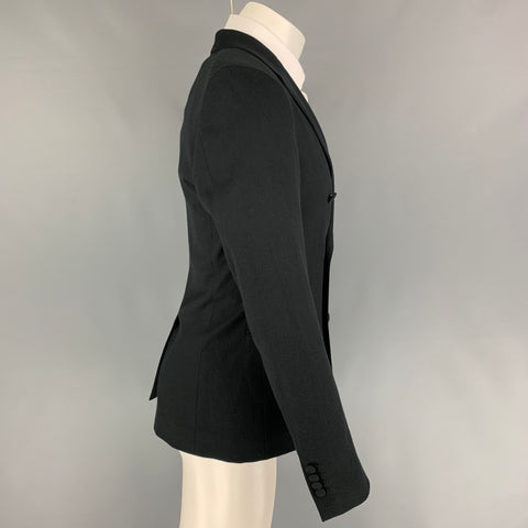 DOLCE & GABBANA Size 38 Black Textured Wool Blend Peak Lapel Sport Coat