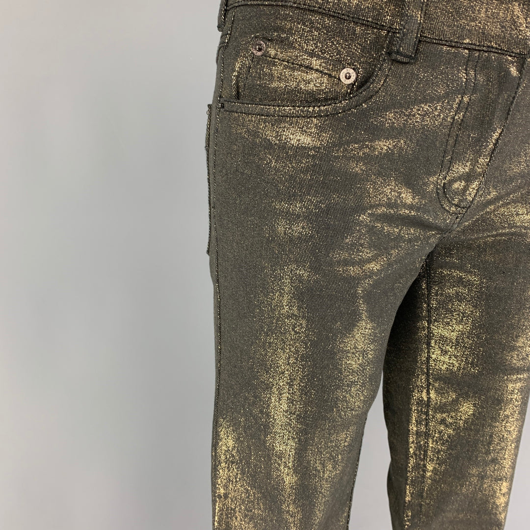 3.1 PHILLIP LIM Size 2 Gold Black Cotton Metallic Zip Fly Jeans