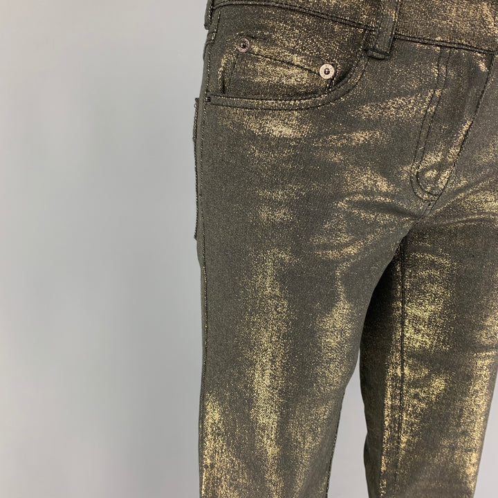 3.1 PHILLIP LIM Size 2 Gold Black Cotton Metallic Zip Fly Jeans
