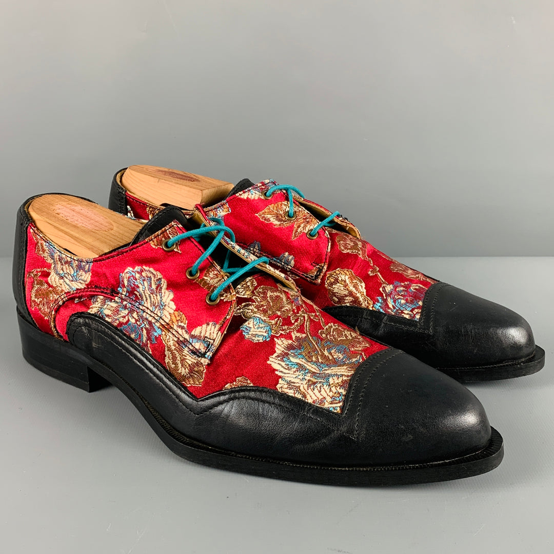 JOHN FLUEVOG Size 7 Black Red Floral Jacquard Lace Up Shoes