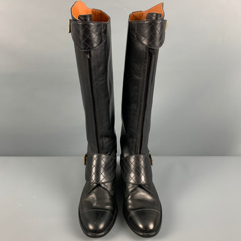 CHANEL Taille 10 Bottes d’équitation en cuir noir
