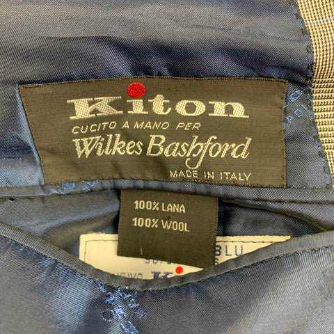 KITON for WILKES BASHFORD Size 44 Black White Glenplaid Wool Double Breasted Sport Coat