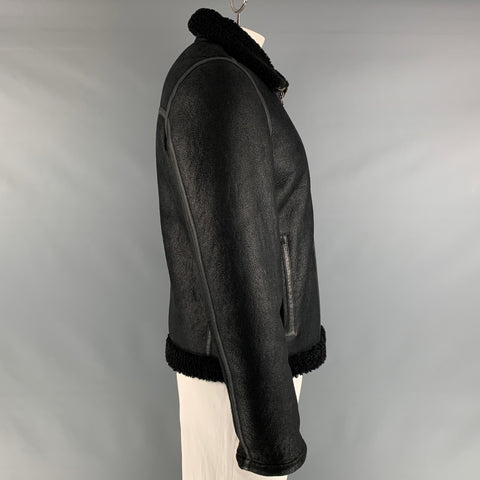 SAKS FIFTH AVENUE Size 42 Black Solid Shearling Zip Up Jacket
