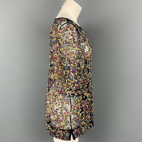 DRIES VAN NOTEN Size 8 Multi-Color Mesh Sequin Polyester Dress Top