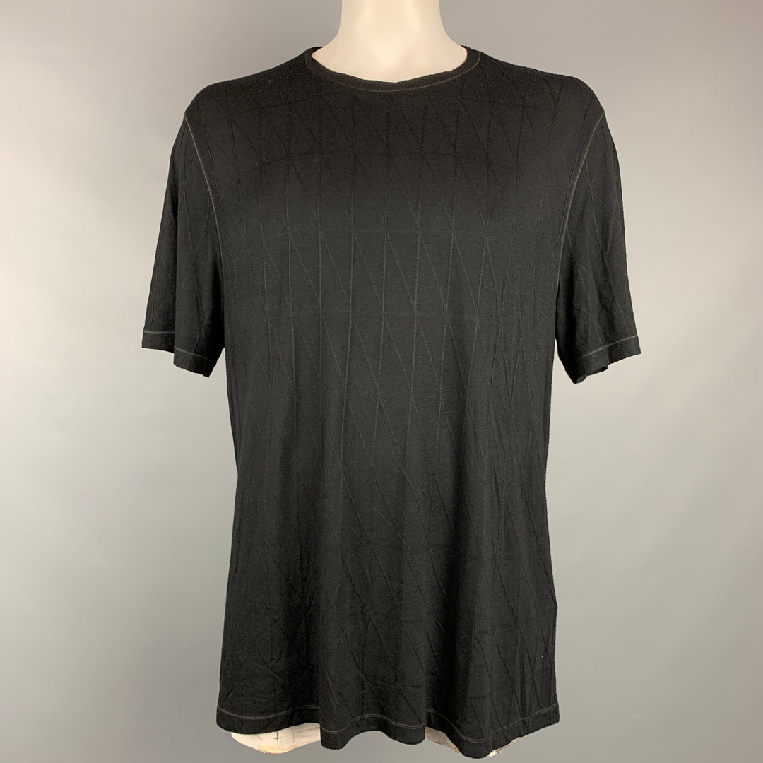 GIORGIO ARMANI Size XXL Black Rhombus Viscose Blend Crew-Neck T-shirt