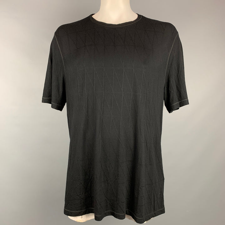 GIORGIO ARMANI Size XXL Black Rhombus Viscose Blend Crew-Neck T-shirt