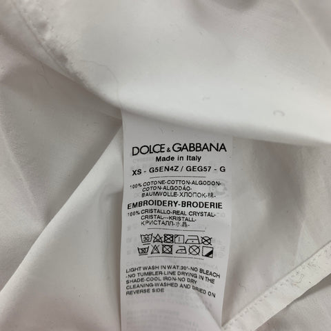 DOLCE & GABBANA Size M White Swarovski Applique Cotton Tuxedo Long Sleeve Shirt