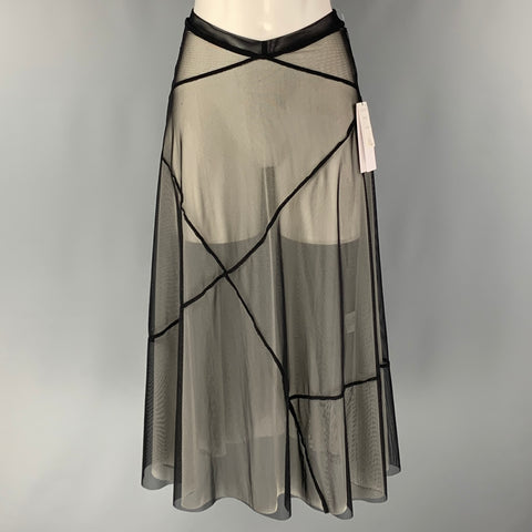 KATHRYN BOWEN Talla 2 Negro Blanco Nylon Spandex Falda evasé transparente