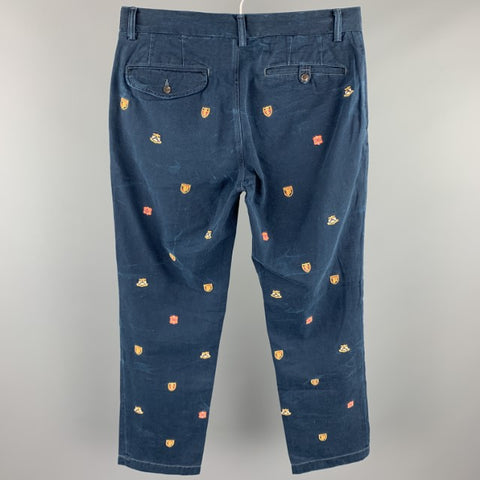 RALPH LAUREN Size 32 Navy Crests Embroidery Cotton Zip Fly Casual Pants