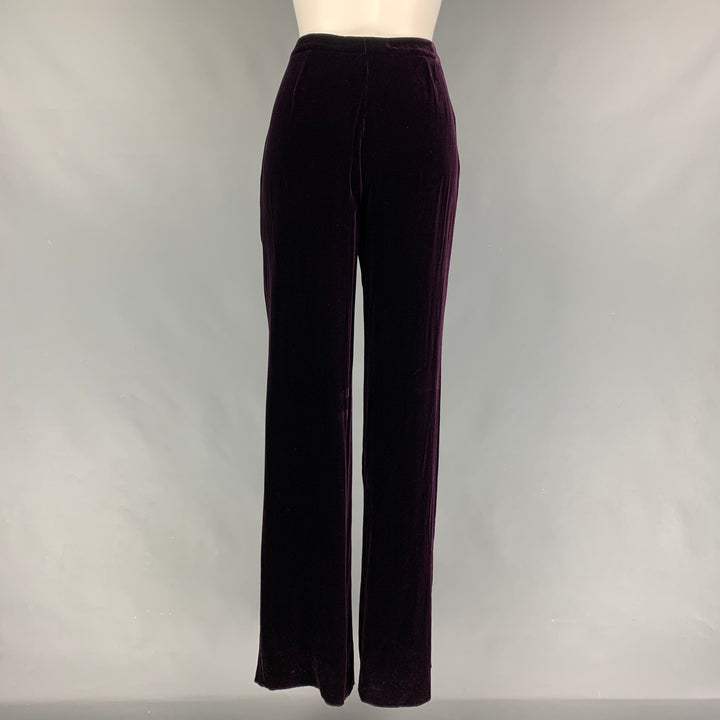 EMPORIO ARMANI Size 8 Purple Viscose Silk Velvet Peak Lapel Pants Suit